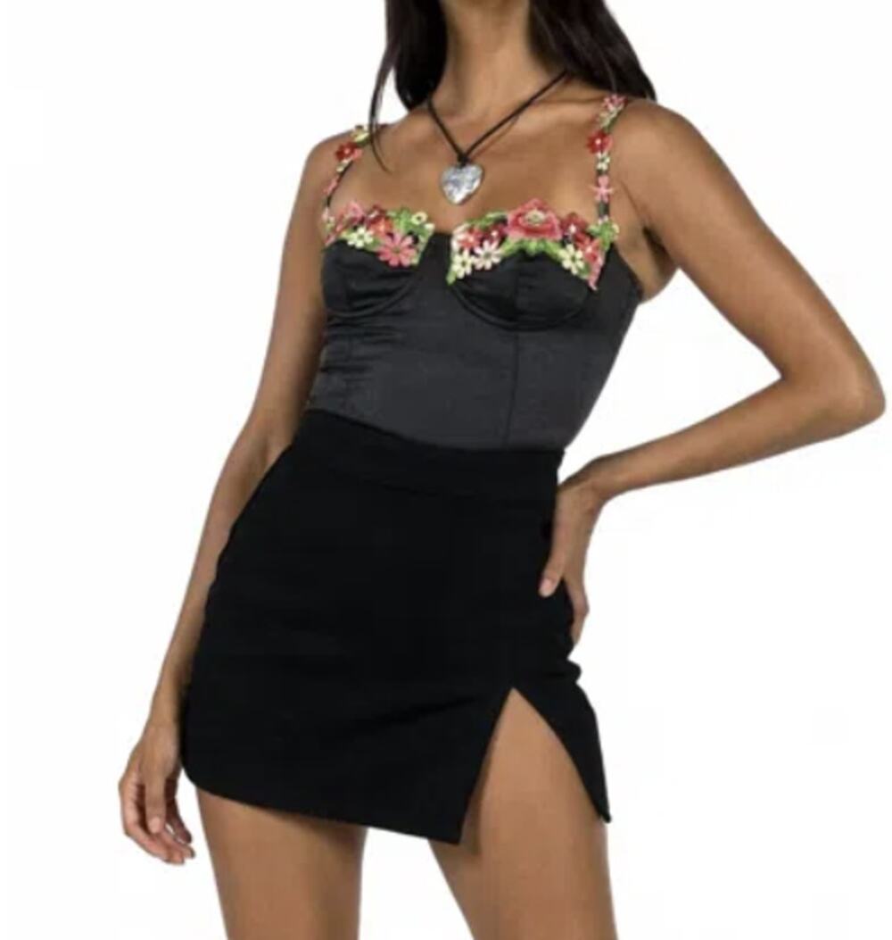 Lioness Women's XXS Black High Waisted Lola Denim Mini Skirt Edgy Chic Y2K A26-2